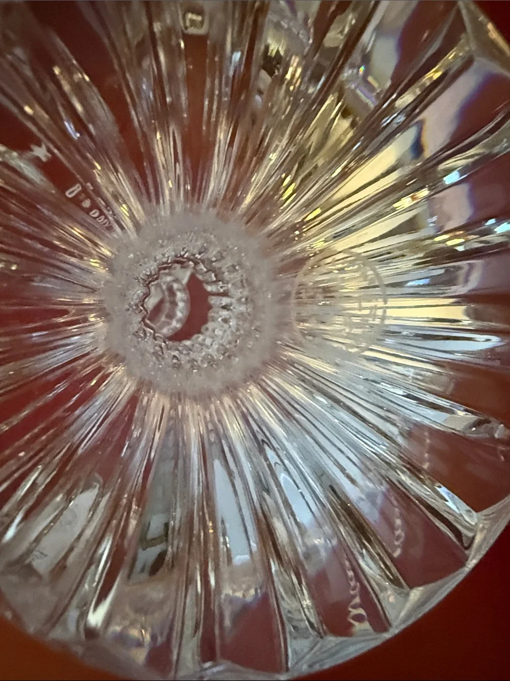 Baccarat Clear Crystal Taper Candle Holder with Red Backdrop